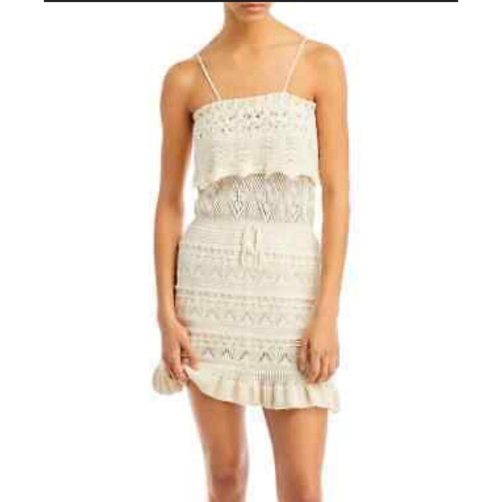 Vintage Havana Dress Womens Ivory Crochet Knit Mini Sleeveless Dress Size M